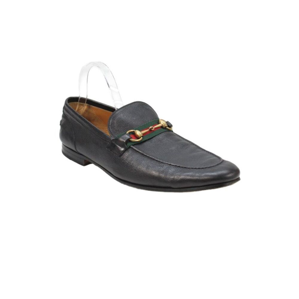 Gucci Mens Slip On Round Toe Web Horsebit Leather Loafers Black Size 12